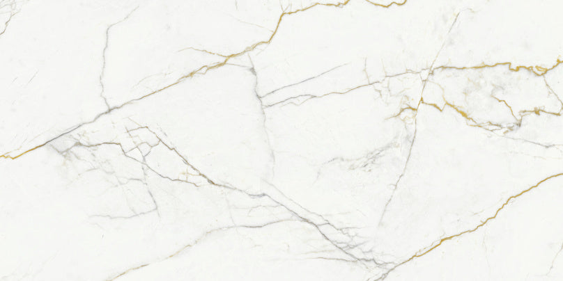 Verbier Gold Matt tile design showcasing a soft white base with warm golden veining and a satin matt finish.