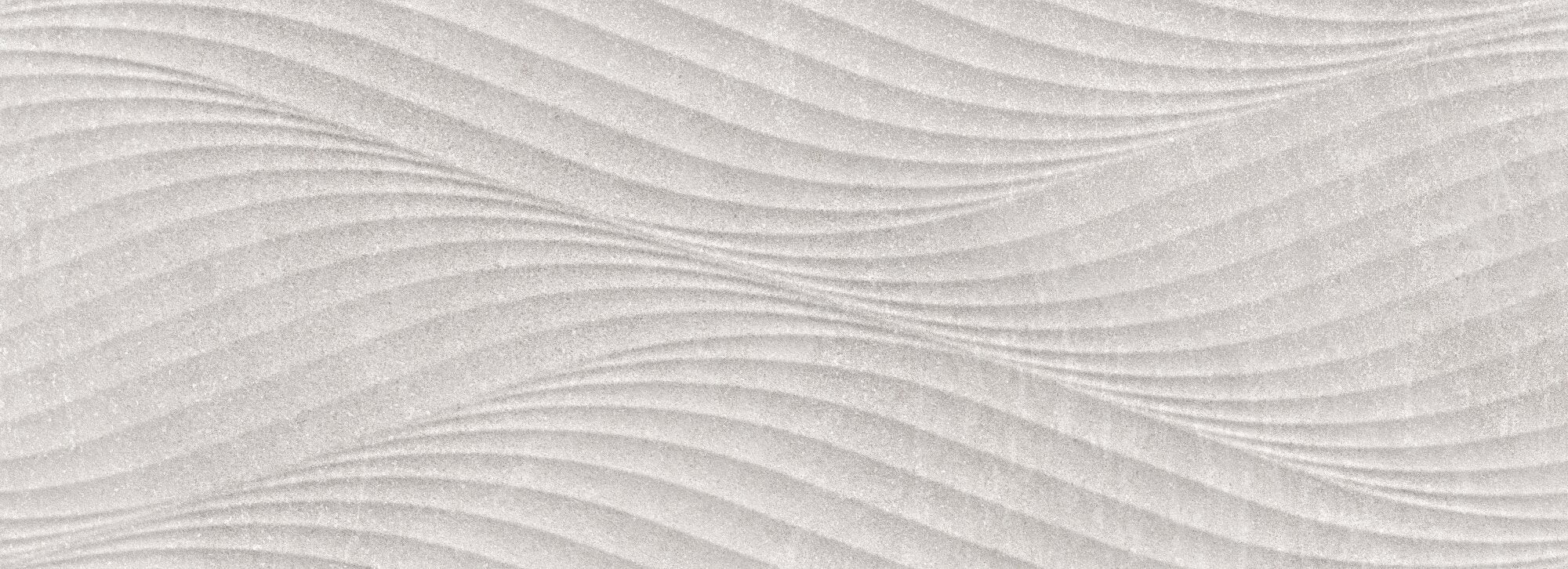 Reserve Silver Wave Decor ceramic wall tile features a flowing wave pattern in soft silver, 32x90cm.