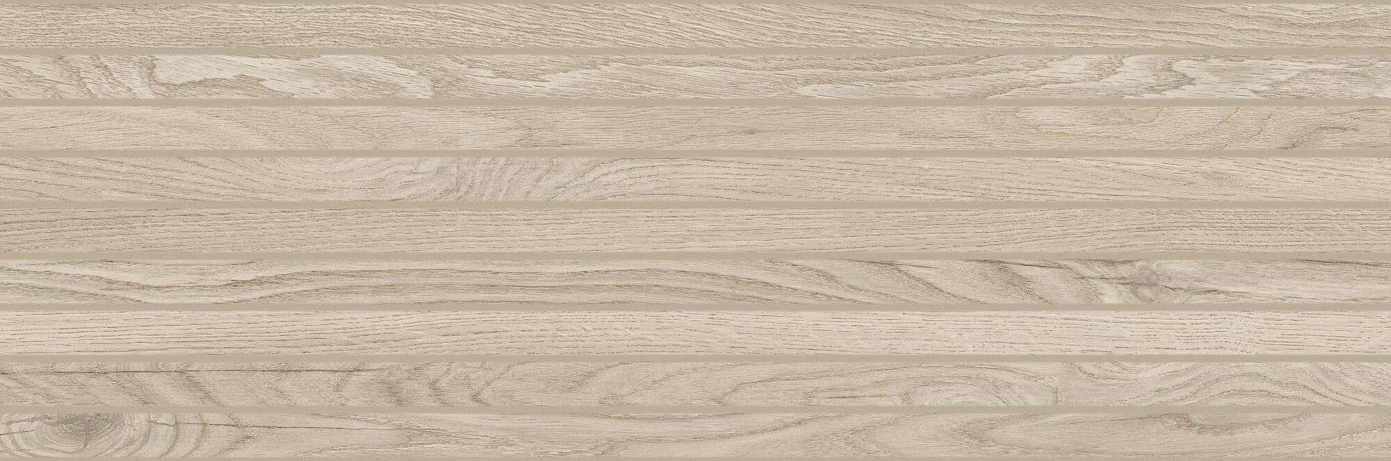 Grow Taupe ceramic tile featuring a subtle 3D shutter wood effect with warm taupe tones.