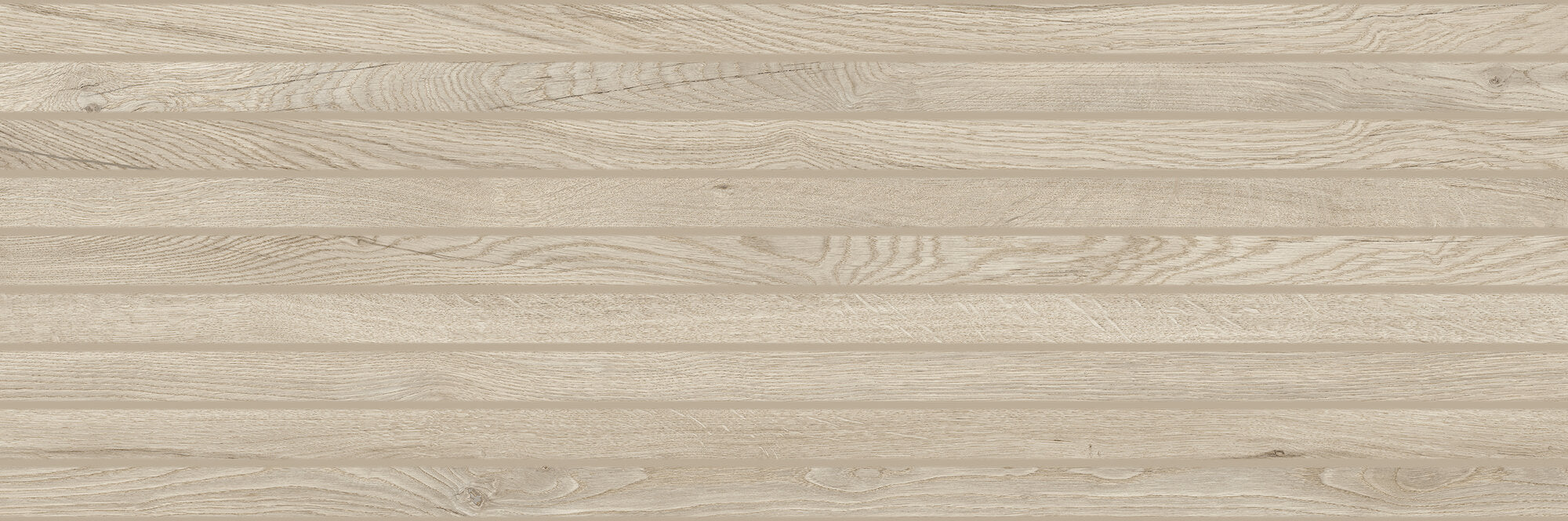 Grow Taupe ceramic tile showcasing taupe wood tones and a subtle 3D shutter wood effect.