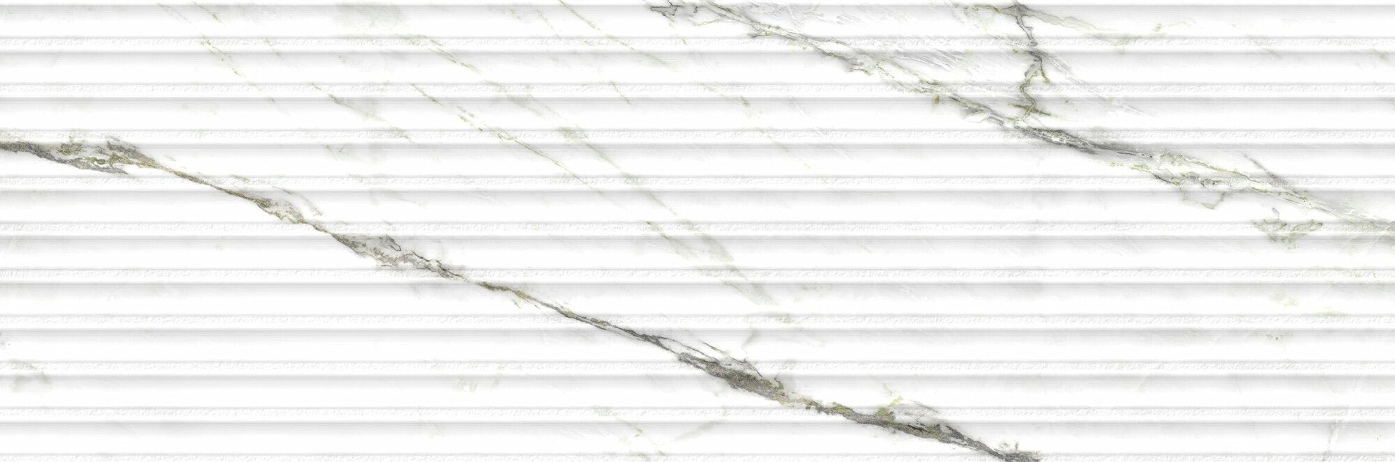 Calacatta Green Lines 33.3x100cm matt ceramic wall tile with elegant marble-inspired veining and 3D shutter effect.