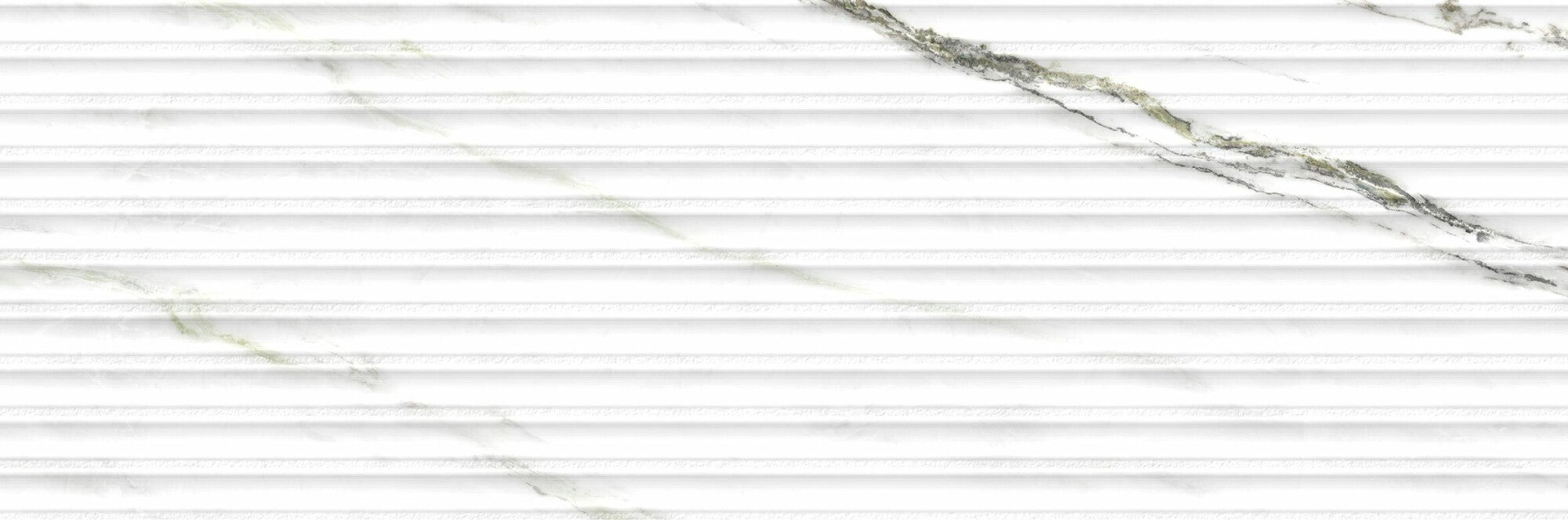 Calacatta Green Lines ceramic wall tile showcasing 3D shutter effect and elegant marble-inspired veining.
