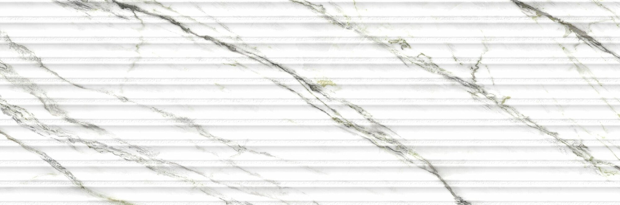 Calacatta Green Lines 33.3x100cm ceramic wall tile with 3D shutter effect and elegant veining.