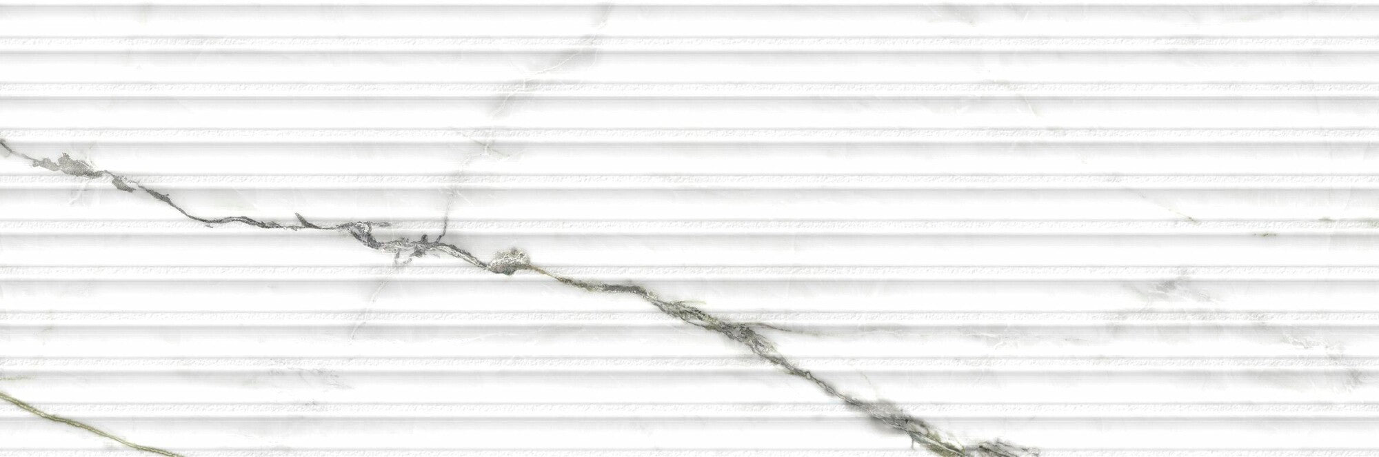 Calacatta Green Lines 33.3x100cm ceramic wall tile with elegant veining and contemporary 3D shutter effect.