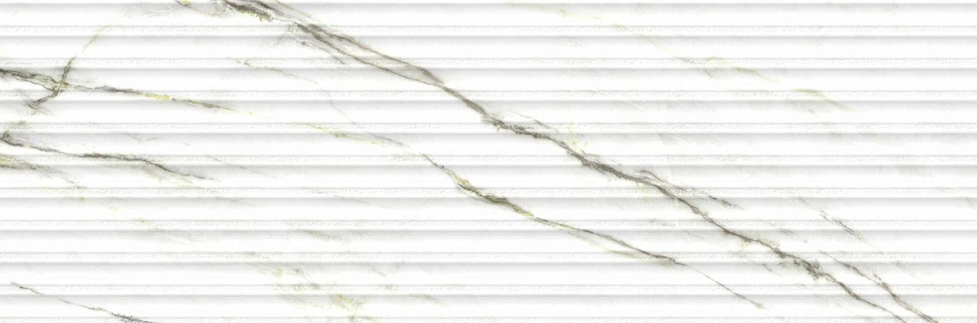 Calacatta Green Lines 33.3x100cm matt ceramic wall tile with elegant marble-inspired veining and contemporary 3D shutter effect.