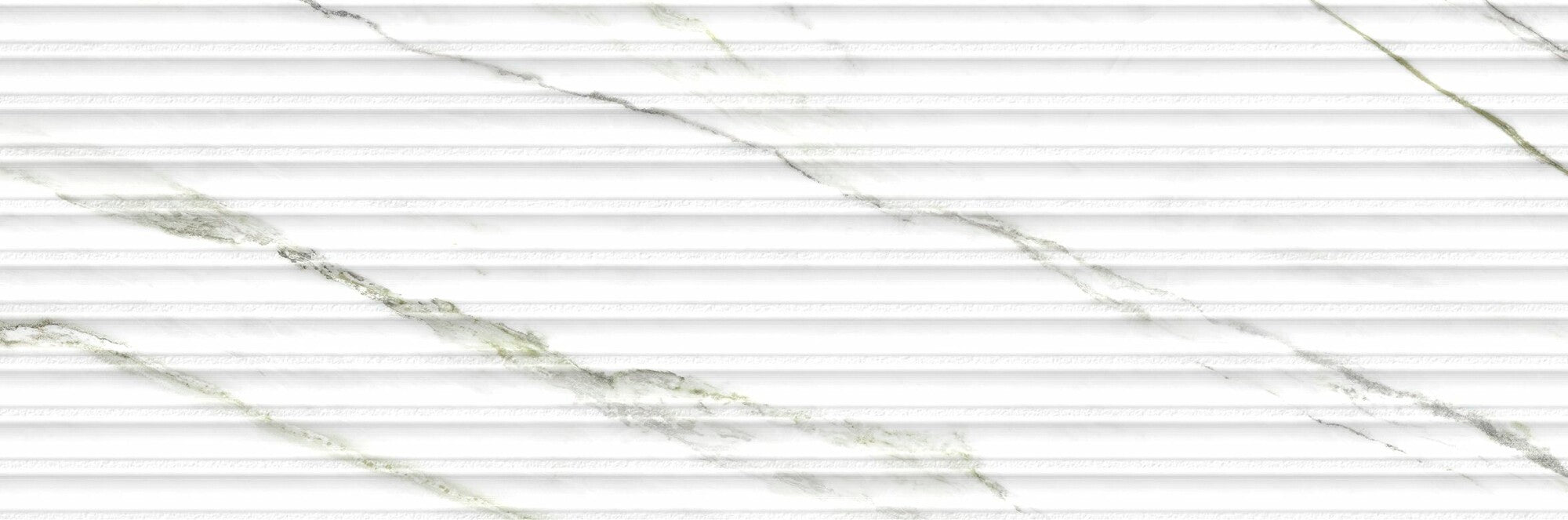 Calacatta Green Lines 33.3x100cm matt ceramic wall tile with elegant 3D shutter effect.