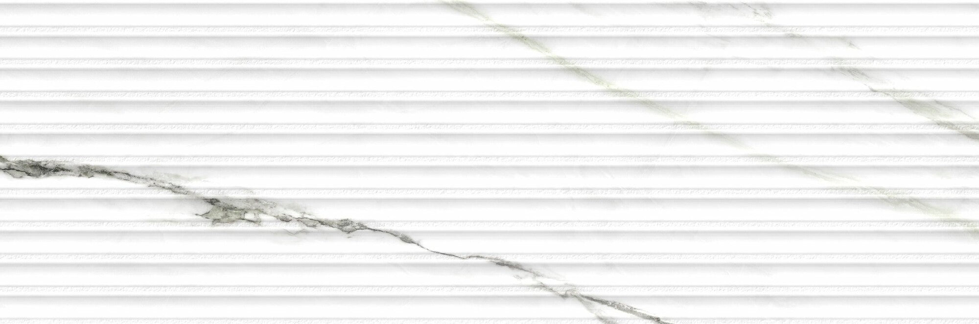 Calacatta Green Lines 33.3x100cm matt ceramic wall tile with textured 3D shutter effect and elegant veining.