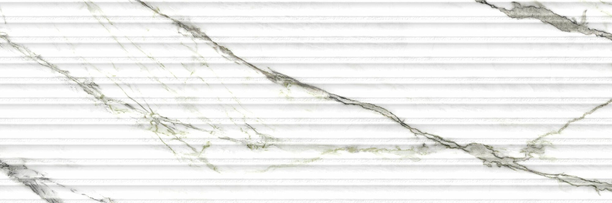 Calacatta Green Lines 33.3x100cm ceramic wall tile with 3D shutter effect and marble-inspired veining.