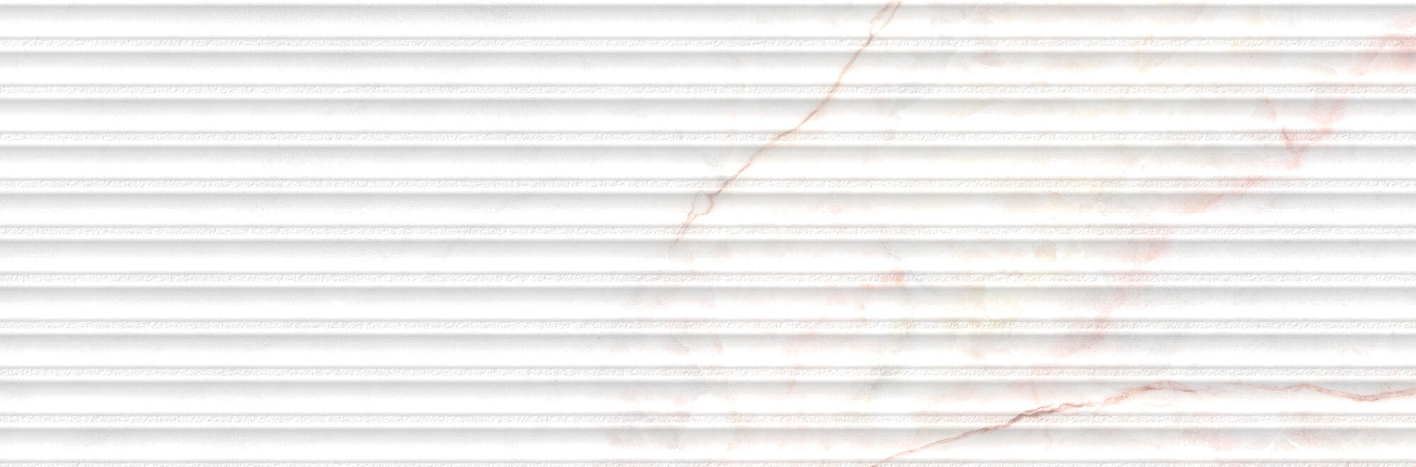 Lia White Decor 33.3x100cm ceramic wall tile with subtle linear relief and pinkish veining.