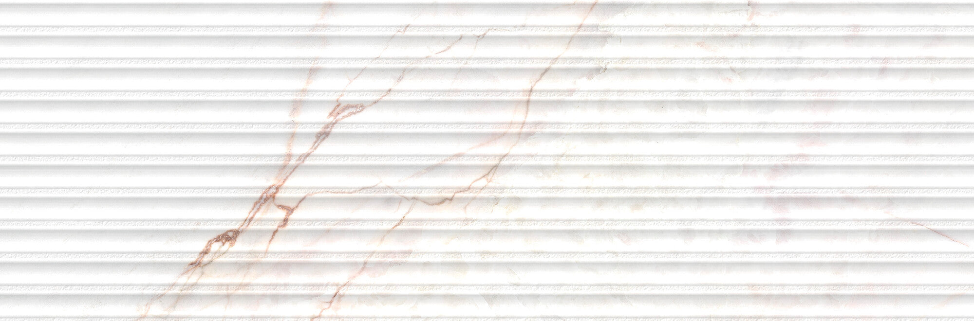 Lia White Decor 33.3x100cm matt ceramic wall tile with subtle linear relief and soft pinkish veining.