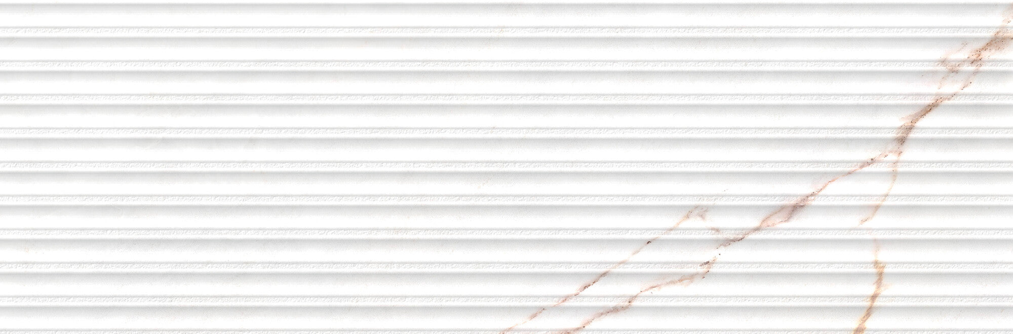 Lia White Decor 33.3x100cm ceramic wall tile with soft pinkish veining and linear relief design.