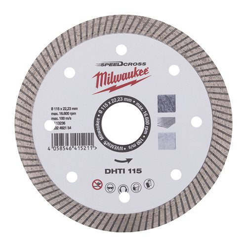 Milwaukee Speedcross DHTI Tile Grinder Blade 115mm with premium turbo rim for cutting hardest tiles.