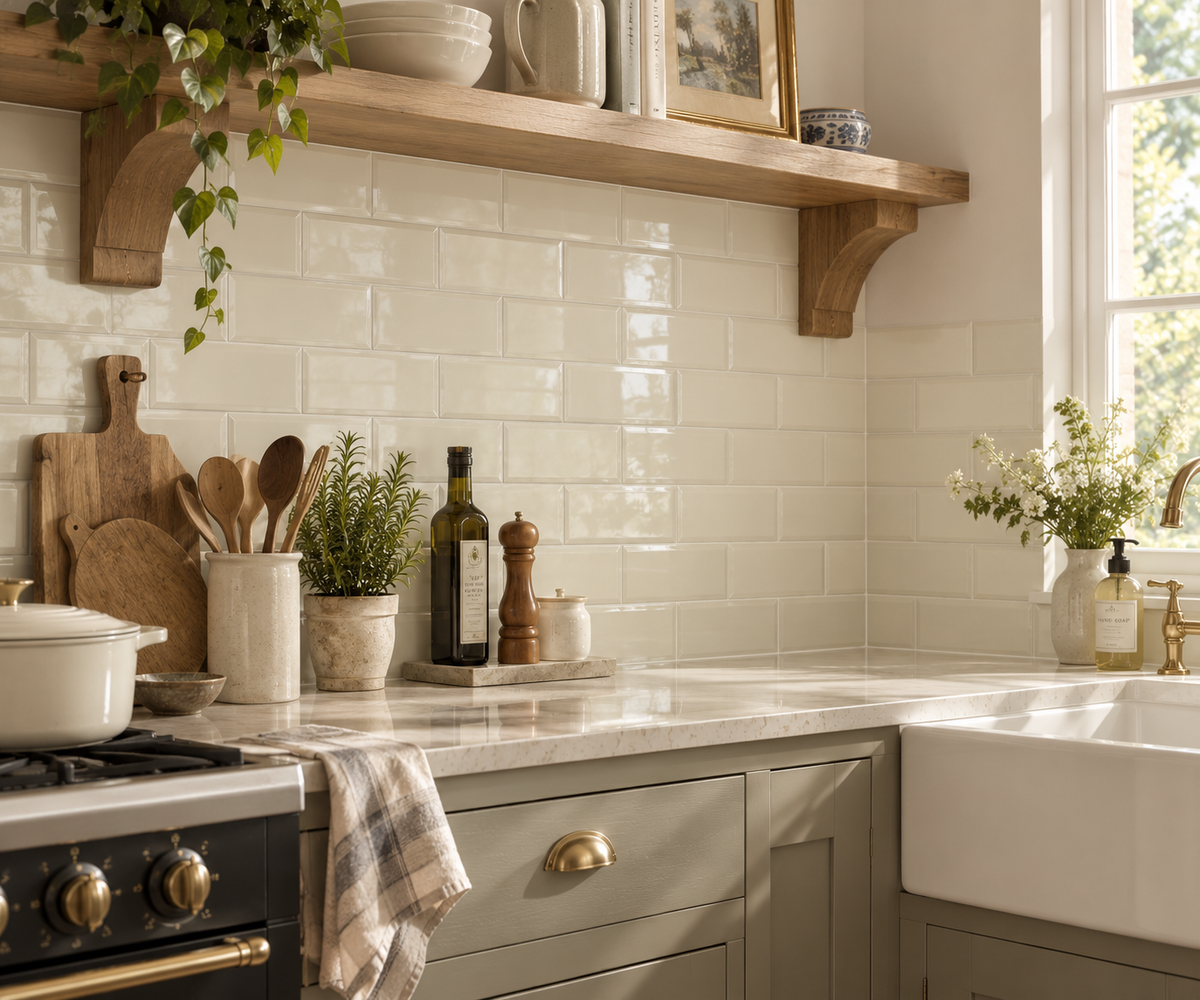 Metro Bone Cream Gloss 10x20cm - £24.00 per M²