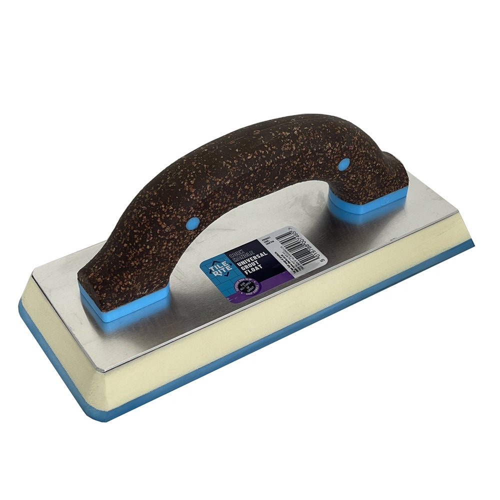 Tilerite Cork Handle Universal Grout Float with durable blue face and stainless steel backing