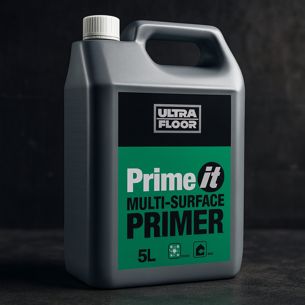 Ultra Prime IT Multi-surface Primer 5 Litre in a gray container with green label and white lid.