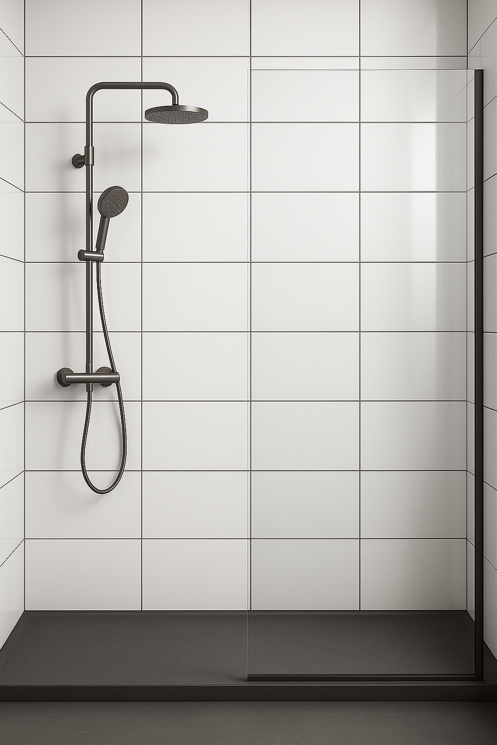 Flat White Gloss 30x45cm ceramic wall tiles in a modern shower design.