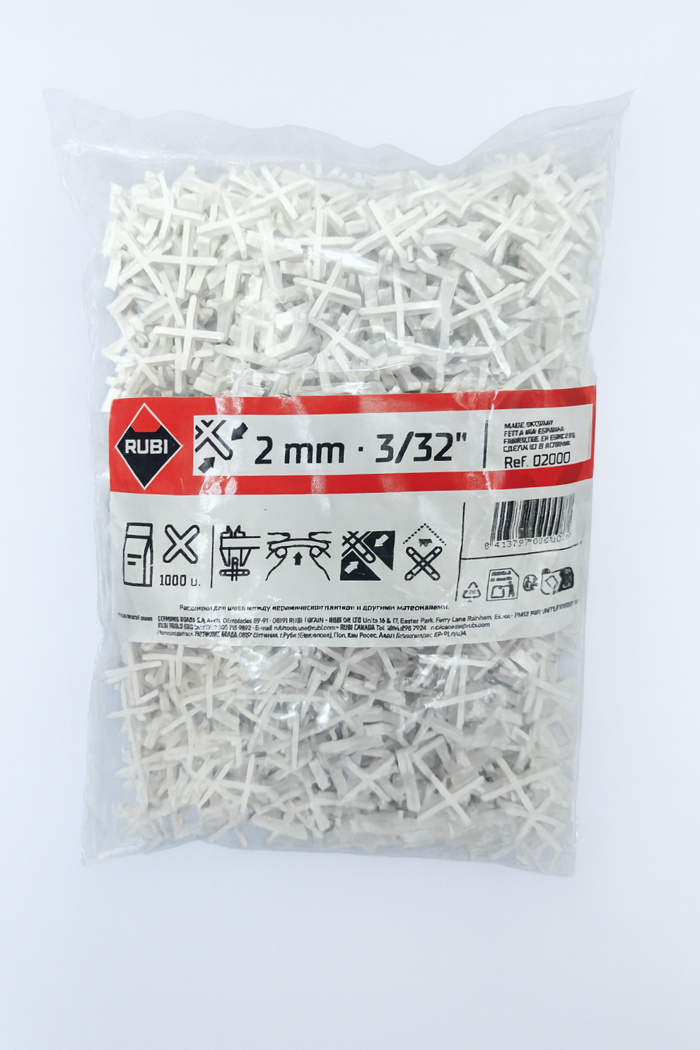 Rubi Cross Short Leg Spacers 2mm - 1000 Pack