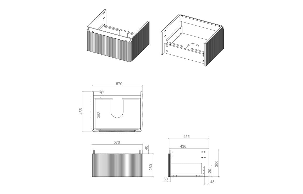 Osmos 605mm Wall Hung 1 Drawer Basin Unit & Basin - Matt Black