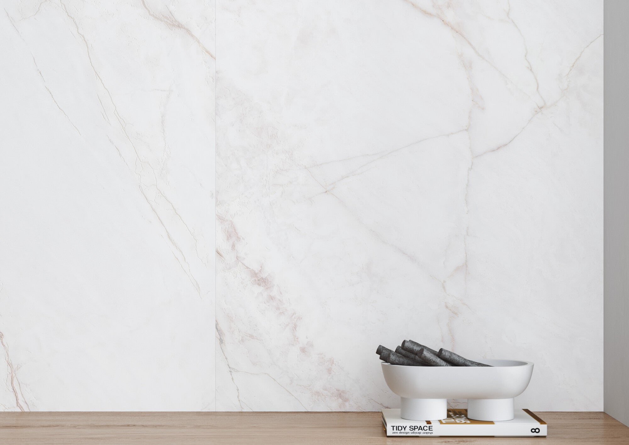 Lia White 33.3x100cm modern ceramic wall tile with delicate pinkish veining, perfect for elegant spaces.
