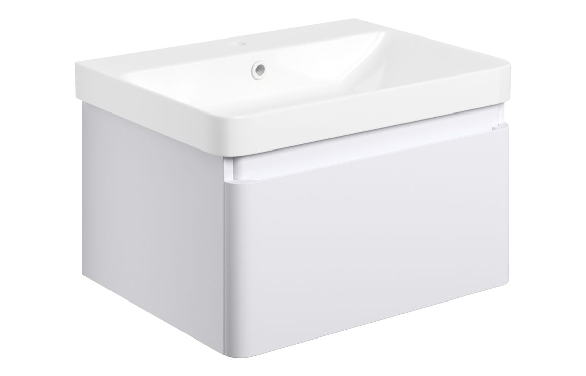 Osmos 605mm Wall Hung 1 Drawer Basin Unit & Basin - Matt White