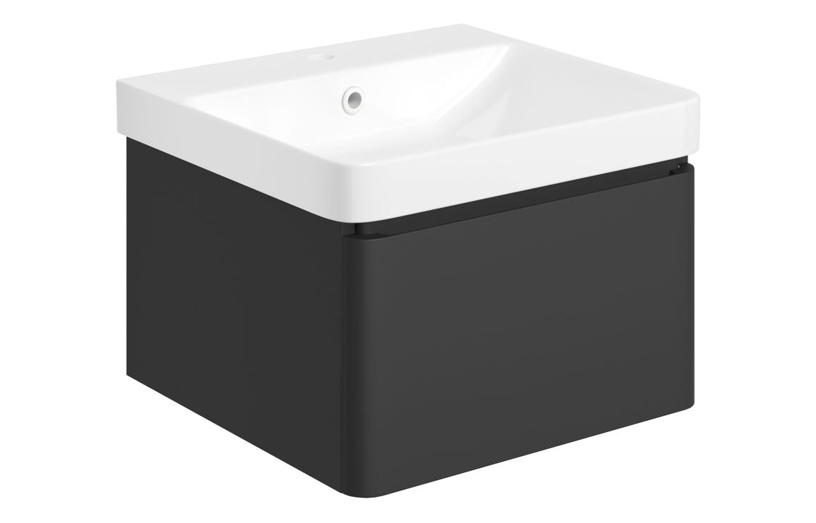 Osmos 500mm Wall Hung 1 Drawer Basin Unit & Basin - Matt Black