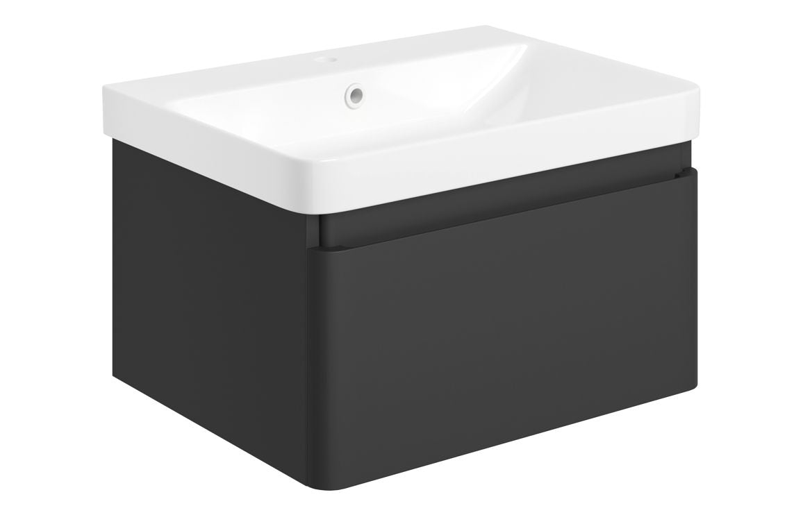 Osmos 605mm Wall Hung 1 Drawer Basin Unit & Basin - Matt Black