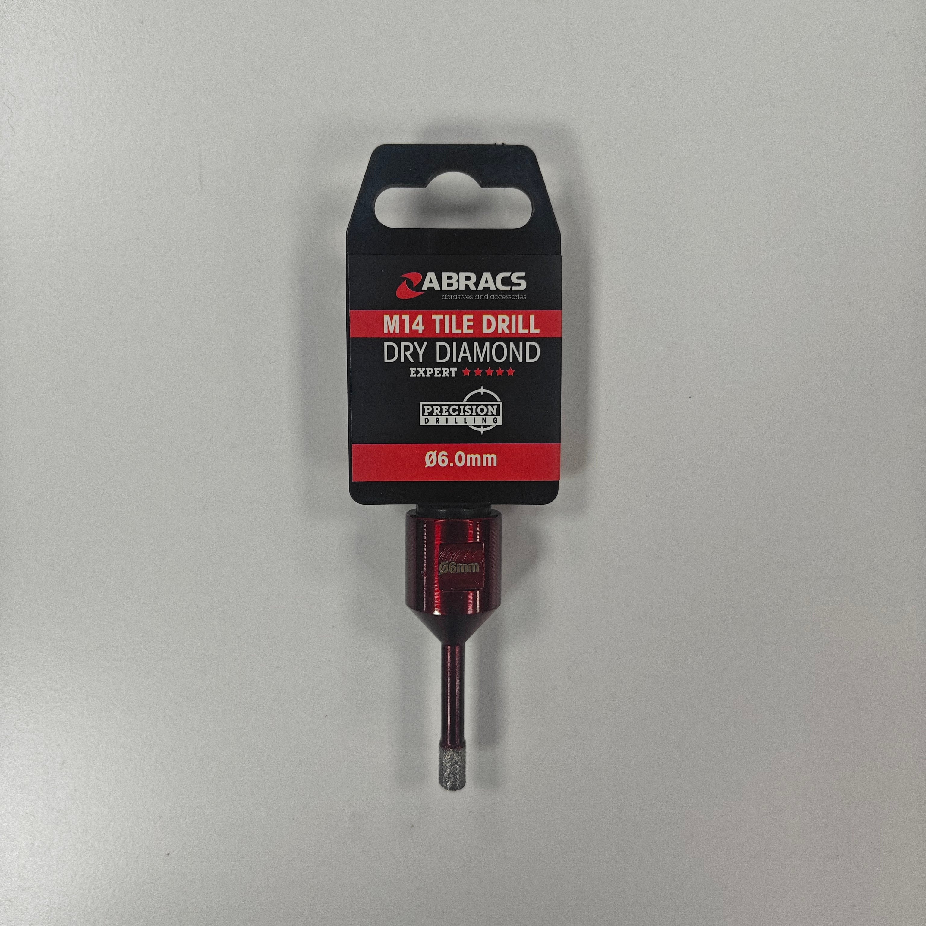 Abracs 6mm M14 Diamond Tile Drill Bit showcased in packaging, designed for precise drilling of various tiles.