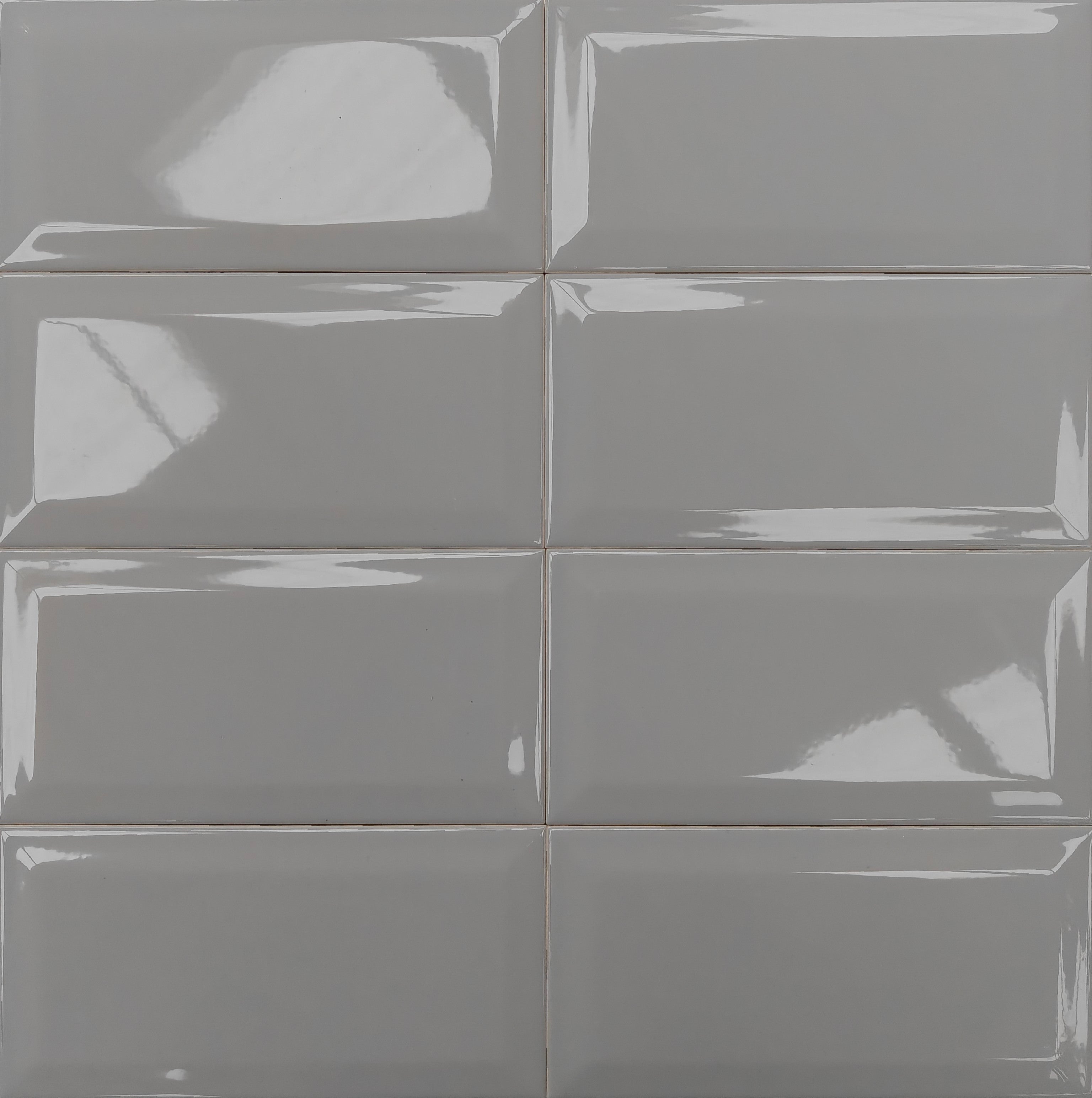 Maco Metro Smoke ceramic wall tile in smooth gloss finish, soft smoke-grey color, 10x20cm size.