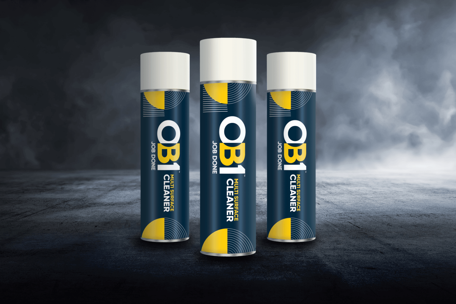 OB1 Multi Surface Cleaner Spray bottles displayed against a dark background, showcasing effective cleaning product.