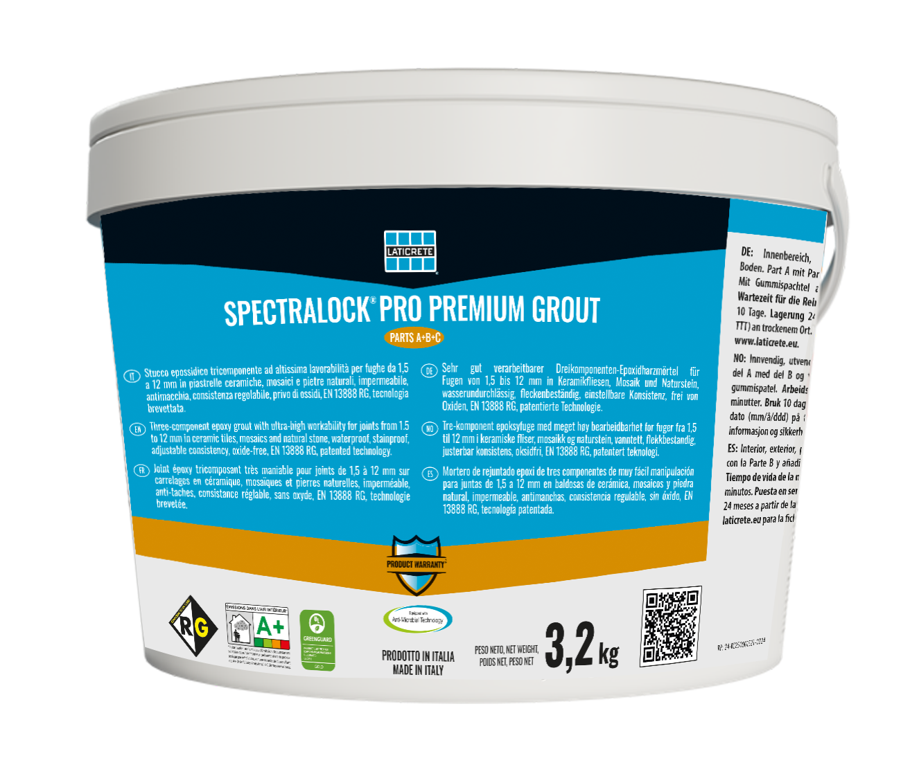 Laticrete Spectralock Pro Premium Epoxy Grout 3.2kg container with product details and specifications.