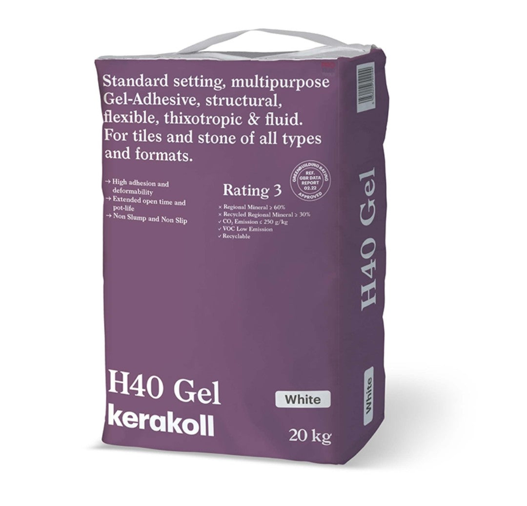 Kerakoll H40 Gel White 20kg multipurpose gel-adhesive for tiles and natural stone