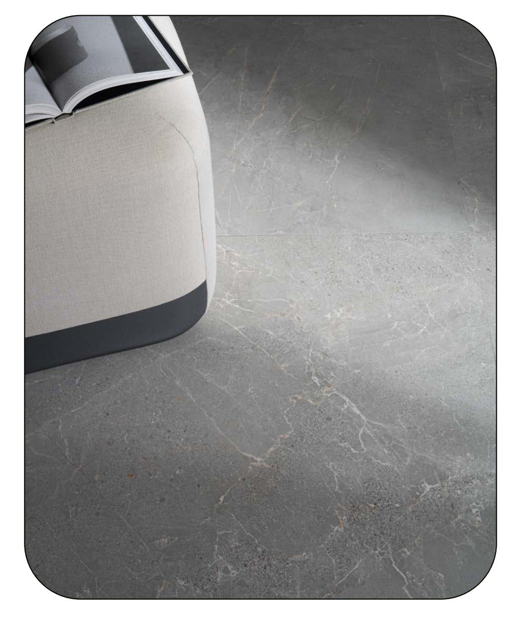 Alchemy Iron 60x120cm - £49.99 per M² featured in a modern interior with a stylish grey surface.
