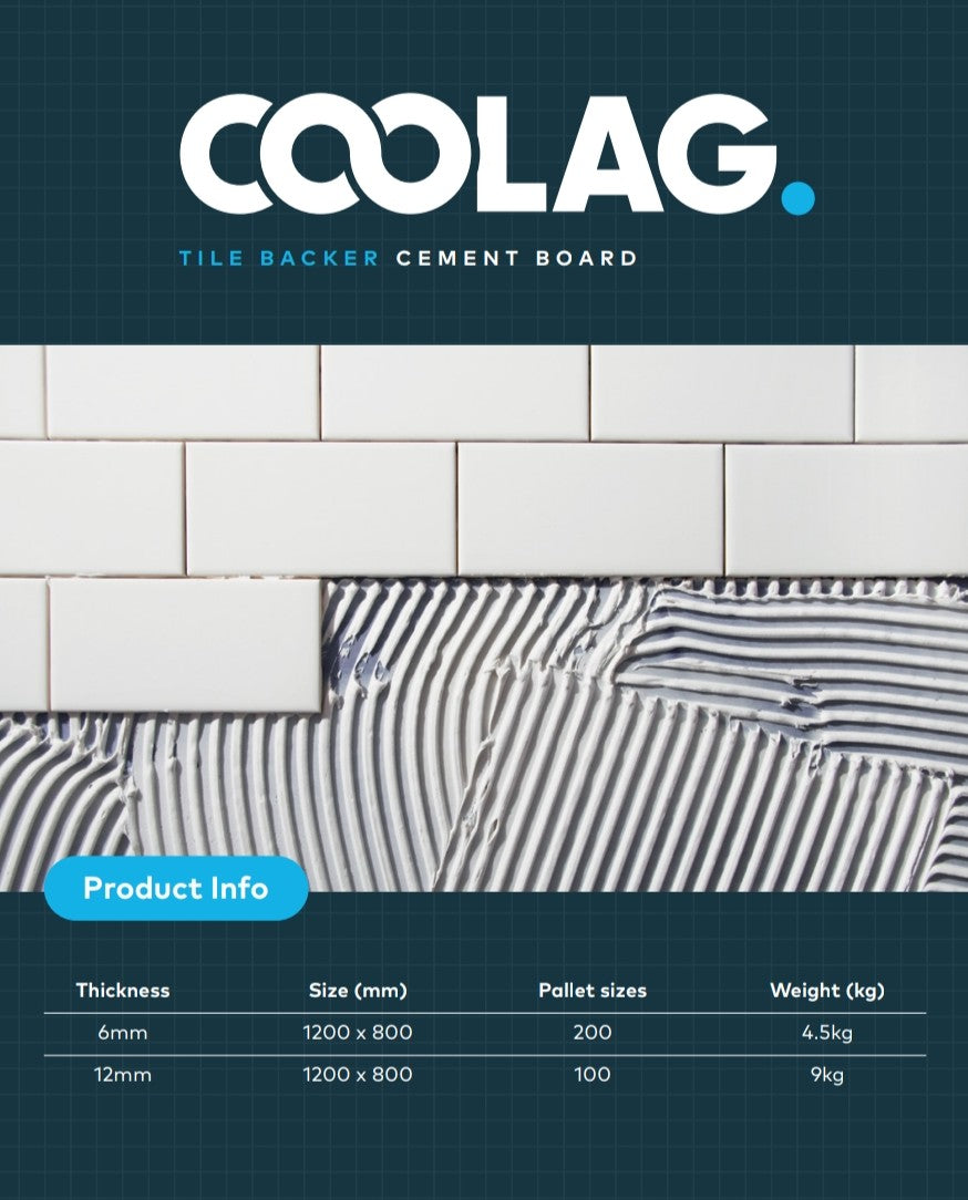 Coolag Lightweight Cement Board 6mm product information with dimensions and weight details