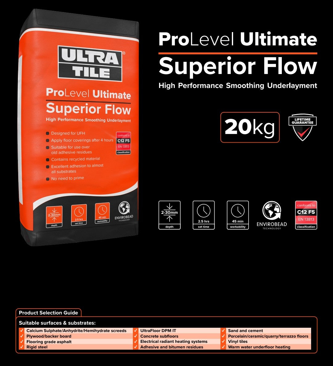 UltraTile ProLevel Ultimate Levelling Compound 20kg package for high performance smoothing underlayment.