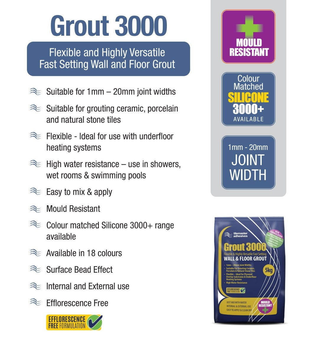Tilemaster Grout 3000 5kg - Pure White
