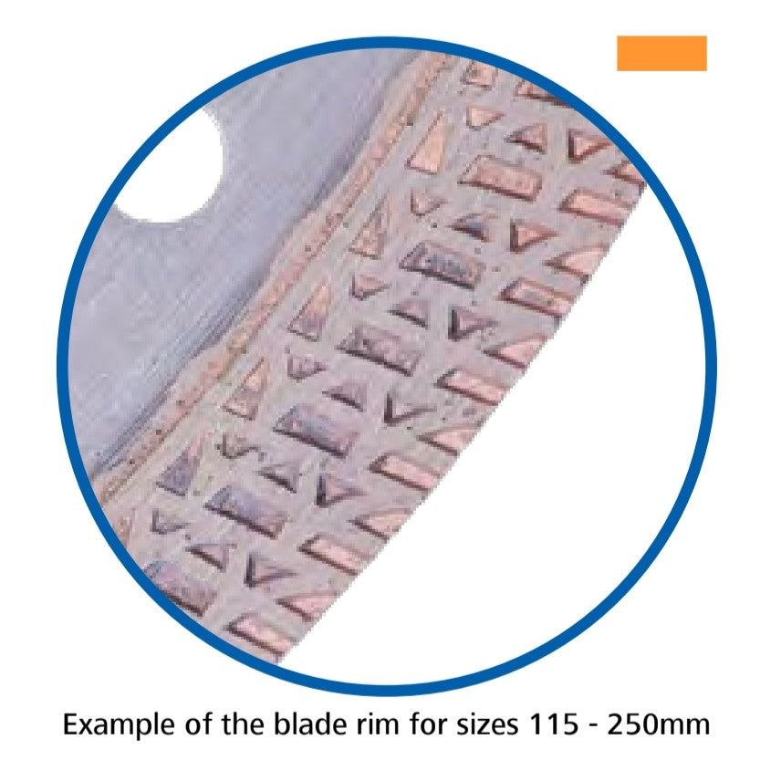 Close-up of the Premier P6-PT diamond blade rim for cutting hard tiles, suitable for sizes 115 - 250mm.
