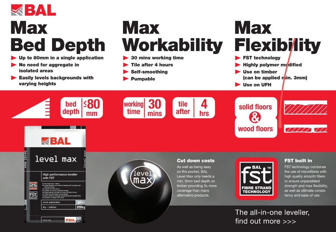Bal Level Max Self Levelling Compound 25kg - Full Pallet 40 Bags