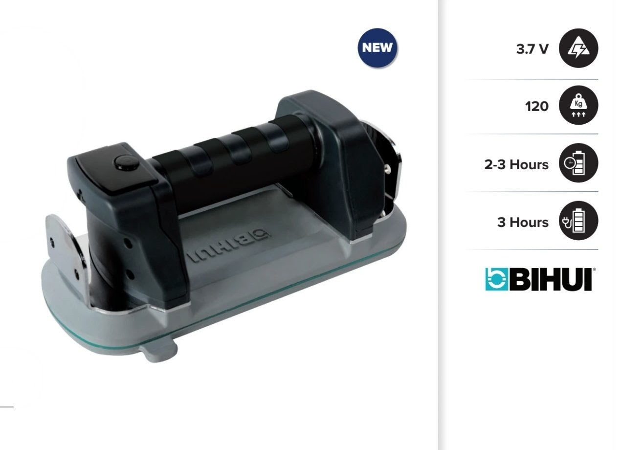 Bihui Pro 120 Slim Lifter Electric Vacuum Suction Cup with upgraded display and side hooks, designed for precision and versatility.
