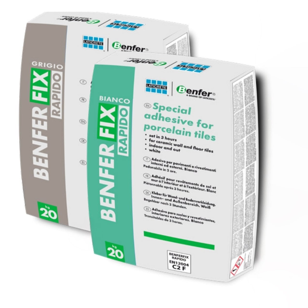 Benfer Benferfix Rapid C2 White 20kg bags for quick laying of floors and walls in various premises.