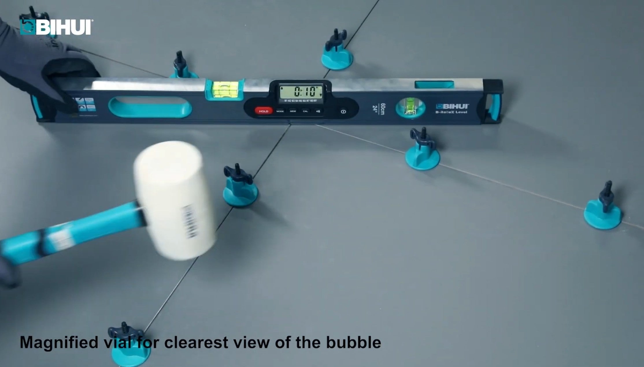 Bihui Digital Spirit Level shown with magnified vial and LCD display for easy use in leveling projects.