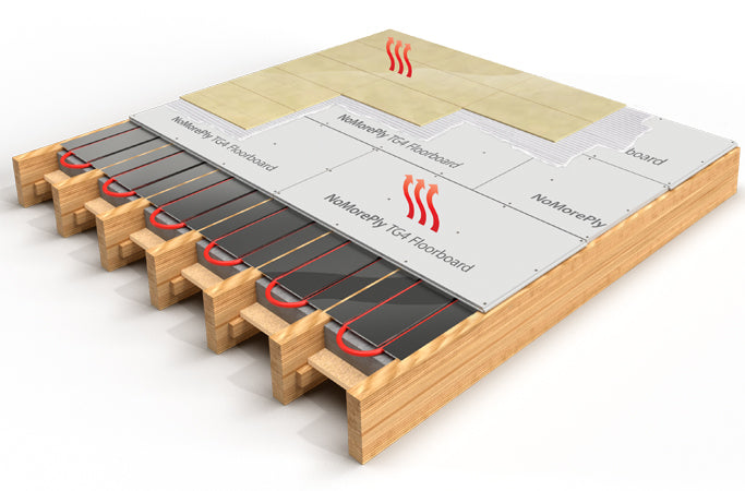 STS TG4 Cement Board 22mm installation demonstrating underfloor heating system with fibre cement floorboards.