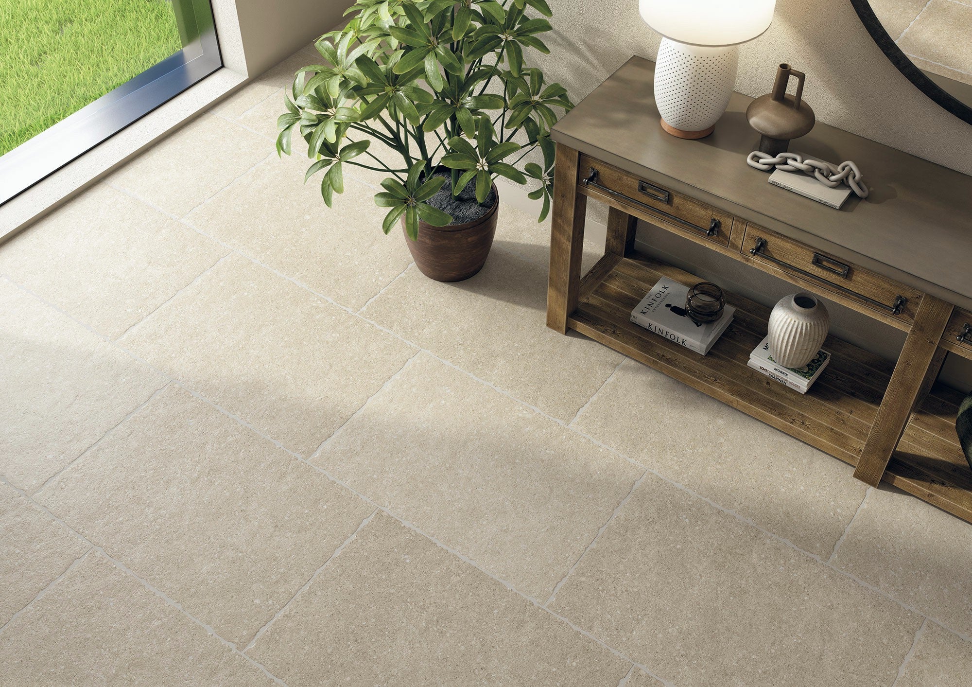 Ette Natural 60x90cm flooring featuring soft textures and warm hues in a contemporary interior setting.