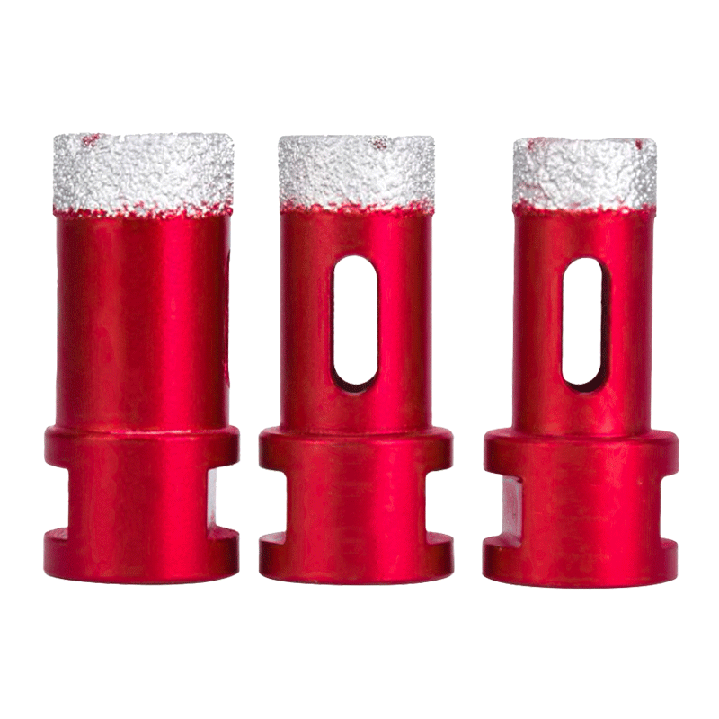 Set of three Abracs 6mm M14 Diamond Tile Drill Bit attachments featuring red aluminum design.