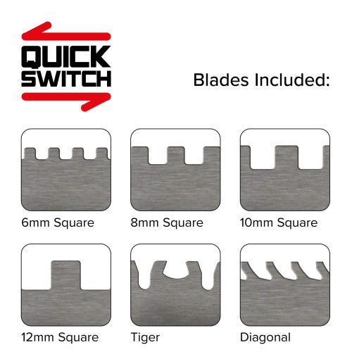 Genesis Stainless Steel XL 6 piece Trowel Box Set blades including 6mm, 8mm, 10mm, 12mm square, Tiger and Diagonal.